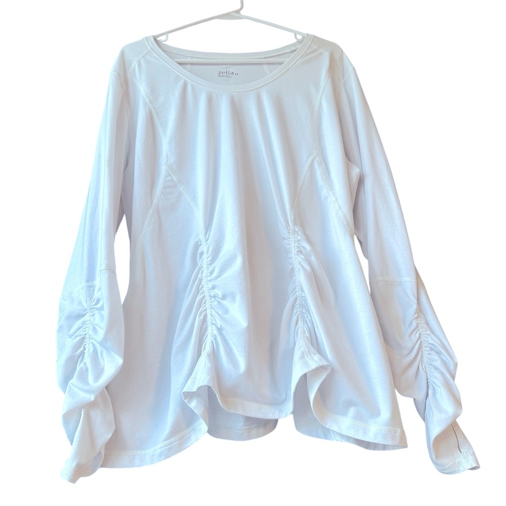 Zella White Long Sleeve Ruched Active Top